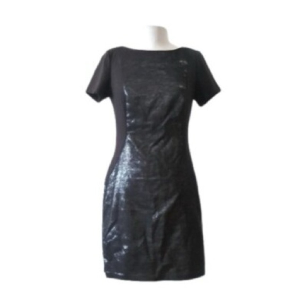 Laundry By Design Black Metallic Pointe Knit Short Sleeve Sheath Dress Size 6